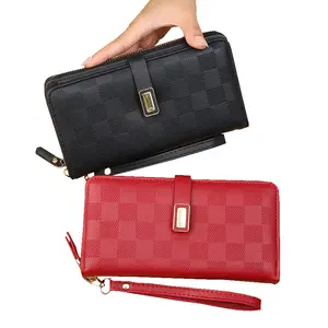 Çin klas Trendy cüzdan parlak kadınlar üç kat tasarımcı lüks uzun cüzdan