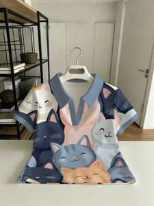 Camisetas Polo de Poliéster con Diseño Elegante de Gatos <span class=keywords><strong>Felidae</strong></span> Felinae, con Dibujos Animados de Gatitos y Bigotes, al por Mayor - Product Image 4