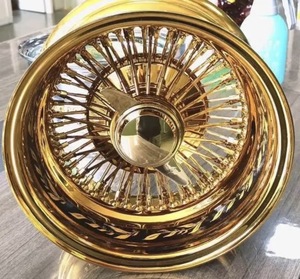 HRW Lowrider 13x7 Deep Dish Reverse Lace Spoke Gold Wire Wheels avec adaptateur, nouvelles jantes en acier, ajustement universel - Product Image 2
