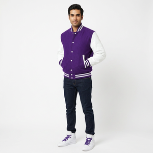 Vestes universitaires noires de luxe personnalisées pour hommes avec col montant, logo frontal, manches en polyester/coton respirantes, prix de gros - Product Image 1
