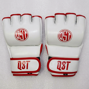 Guantes de Boxeo MMA de Cuero Blanco y Rojo con Cierre de Velcro, Soporte de Muñeca Antideslizante, Equipo de Artes Marciales Unisex - Product Image 1