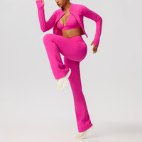 Damen Yoga-Set Activewear 3-teilig Hochelastischer Atmungsaktiver Sportanzug Ganzkörper-Laufanzug Fitness-Gym-Outfit