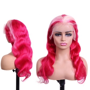 Cherry Red Highlight Blonde 613 Body Wave Skunk Stripe parrucca naturale parrucche rosa capelli umani anteriore in pizzo 26 pollici parrucche in pizzo rosa scuro HD - Product Image 2