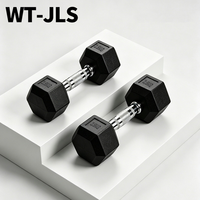 Set Dumbbell Hexagonal Berlapis Karet Lbs Custom Langsung dari Pabrik, Anti Selip, Gagang Krom, untuk Gym Komersial, Fitness, dan Olahraga, Tahan Lama