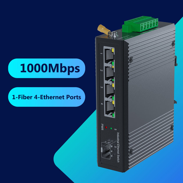 1 Fiber (SFP) 4 RJ45 Ports 10G Backplane Industrial Unmanaged Gigabit Switch