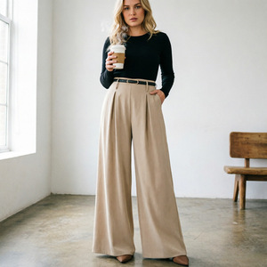 Nouveau <span class=keywords><strong>pantalon</strong></span> décontracté pour <span class=keywords><strong>femme</strong></span>, style europé<span class=keywords><strong>en</strong></span> et américain, avec ceinture, coupe ample et jambe <span class=keywords><strong>large</strong></span> - Product Image 1