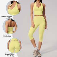 TZ5529-20 Nouveaux ensembles de yoga sans manches en tissu brossé avec haut dos nu à large encolure en U et leggings au design élégant qui accentue les hanches