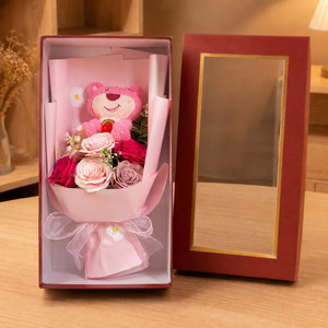 Caja de Regalo con Ramo de Flores de Jabón en Forma de Oso para el Día de San Valentín, Rosa de Imitación, Regalo de Flores Artificiales para el Día de San Valentín - Product Image 4
