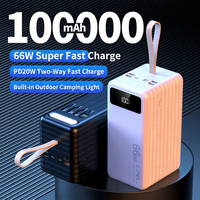 Batterie externe à charge rapide PD 66W, chargeur portable de grande capacité 100000mAh avec affichage LED, universel pour tous les téléphones
