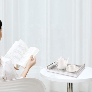 15.5*9.6 inch Bạc Da khay cho mẫu nhà trang trí nội thất cao cấp gỗ hình chữ nhật phục vụ khay với kim loại xử lý - Product Image 5