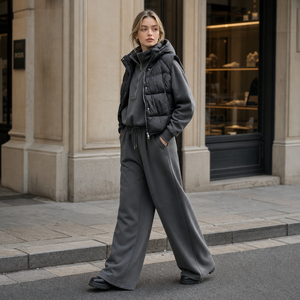 Women's Heavyweight Fleece Sweatshirt Set Puffer <b>Vest</b> and Wide Leg Pants Winter Streetwear Tracksuit - Product Image 4