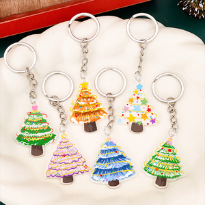 Spot Christmas tree keychain decoration Cartoon Christmas <b>key</b> <b>ring</b> gift Oil painting style <b>Plastic</b> keychain Wholesale - Product Image 1