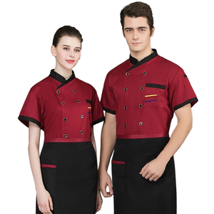 100% Polyester Phục Vụ Nhà Bếp Snap-Fastener Đầu Bếp Áo Khoác Ngắn Tay Áo Sơ Mi Cho Công Việc Trong Nhà Hàng Đồng Phục - Product Image 5