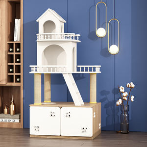 Tiragraffi per Gatti 170 Cm con 2 Casette, Colore Bianco, Legno o Rosa, Piccolo Albero per Gatti con Parti di Ricambio - Product Image 4