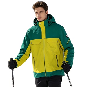 Contrast with Yellow and <strong>Green</strong> Color Waterproof Breathable Men's Adult <strong>Ski</strong> <strong>Jacket</strong> Support OEM - Product Image 1