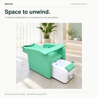 Chaise de pédicure vert menthe avec bassin blanc, dossier rembourré et plateau pour salon de manucure, mobilier OEM ODM personnalisé, vente en gros