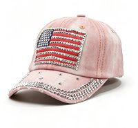 Casquette de baseball en denim vintage lavé avec patch tissé drapeau américain, plusieurs couleurs et personnalisation disponible