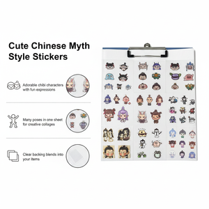 Pegatinas transparentes con personajes chibis de mitología china, pegatinas decorativas impermeables para álbumes de recortes - Product Image 1