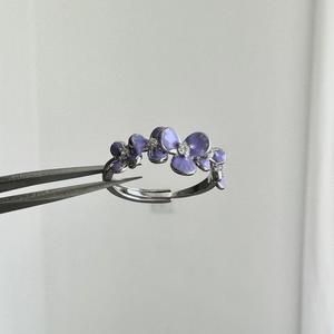 Bague en argent pur S925 avec fleur de glycine Monet pour femmes, romantique, exquise, vintage, glaçure de fleur violette, incrustation décontractée - Product Image 3