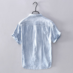 <span class=keywords><strong>Camicia</strong></span> da <span class=keywords><strong>uomo</strong></span> premium in <span class=keywords><strong>lino</strong></span> e cotone, casual, estiva, stile giapponese, tinta unita grigio azzurro, con bottoni, di alta qualità - Product Image 2