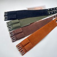 Damen Gürtel Western Gürtel Y2K Gürtel Vintage Wildleder Doppelschnalle Breiter Taillengürtel Eleganter Dekorativer Riemen für Kleider und Lange Mäntel
