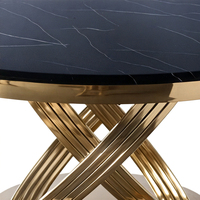 Table de mariage moderne en acier inoxydable avec plateau en marbre doré de la marque Martina, mobilier d'hôtel durable, salle à manger, salon, événement