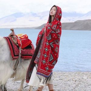 Poncho épais de haute qualité 150*130cm, châle rétro en cachemire pour femme, cape, couverture poncho - Product Image 4