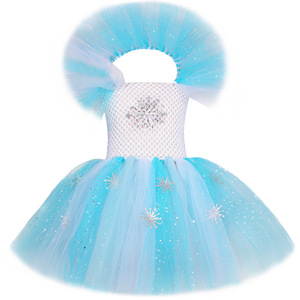 <span class=keywords><strong>Costume</strong></span> da <span class=keywords><strong>Principessa</strong></span> a Tema Ghiaccio, Abito in Tulle Blu con Fiocchi di Neve, Corona e Accessori Bacchetta DP145 - Product Image 2