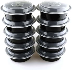 Recipientes Redondos Apilables de Plástico PP Negro de Grado Alimenticio para Almacenamiento de Alimentos, Recipientes Desechables para Preparación de Comidas con Tapa - Product Image 2