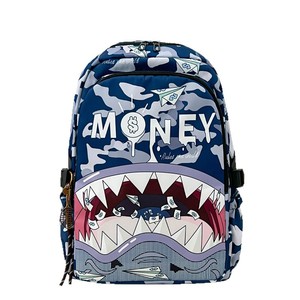 Shark-Head Cartoon Printed <b>Waterproof</b> Ultra-Light <b>Backpack</b> Air-Cushioned Harness for College Students Junior/Senior High School - Product Image 1