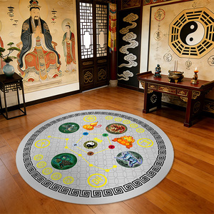 Tapis rond de style chinois Stark, Sept Étoiles de la Fortune, en velours cristal, avec diagramme Bagua, pour salon, décoration intérieure - Product Image 3