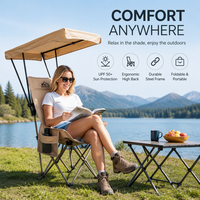 Chaise lune pliante à dossier haut avec auvent, portable, approvisionnement direct usine pour camping en plein air, pêche, plage, jardin, patio, randonnée