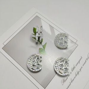 Pendientes de plata de ley con forma de luna y estrella, con diamantes de imitación, para accesorios de joyería DIY, pendientes de moda unisex - Product Image 2