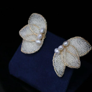 Handmade 14K Gold Filled Butterfly Lace Pearl <b>Earrings</b>, Italian Craft Natural Freshwater Pearl <b>Fine</b> Jewelry for Daily & Gift - Product Image 3