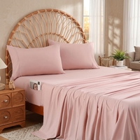 Parure de draps de luxe en coton 400 fils/pouce², 4 pièces, taille double, poches profondes, drap-housse/plat, anti-plis, motif uni, personnalisable, lavable en machine