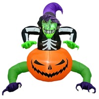 Jouet gonflable de dessin animé pour Halloween, directement de l'usine, pour la décoration intérieure et extérieure : Sorcière citrouille aux yeux verts avec lumières LED