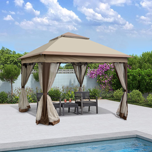 Gazebo d'extérieur 11x11 pieds avec toit à double niveau, structure métallique robuste, abri d'ombrage pour patio, jardin, fête ou repas en plein air - Product Image 5