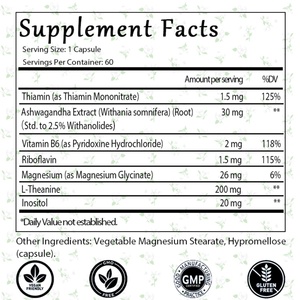 Suplemento de L-Teanina con Glicinato de Magnesio y Ashwagandha para Apoyar la Calma, la Relajación, la Concentración y la Función Cognitiva - Product Image 2