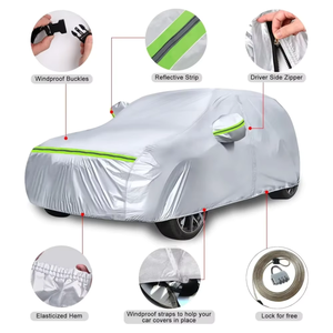 Housse de protection pour <span class=keywords><strong>Jeep</strong></span> <span class=keywords><strong>Wrangler</strong></span> <span class=keywords><strong>2</strong></span> portes 2007-2025, argentée, toutes saisons, avec fermeture éclair, bande coupe-vent pour neige, pluie, poussière, grêle - Product Image 2