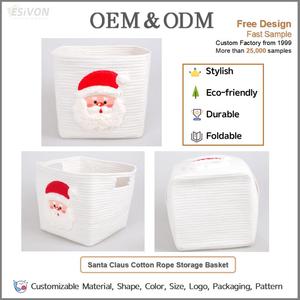 Panier de rangement carré de Noël Père Noël avec poignée <span class=keywords><strong>en</strong></span> corde de coton blanc grande capacité pour cadeaux d'enfants jouets décoration de maison pour les fêtes - Product Image 2