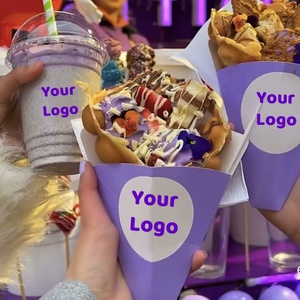 Porta Cono per Waffle Triangolare da Asporto in <span class=keywords><strong>Carta</strong></span> Crespata Biodegradabile con Logo Personalizzato Stampato, Design Colorato a Basso Prezzo - Product Image 1