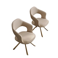 Chaise de salle à manger ergonomique pour la maison, structure en acier inoxydable, revêtement en cuir, siège pivotant, accoudoirs - Design moderne minimaliste de luxe léger