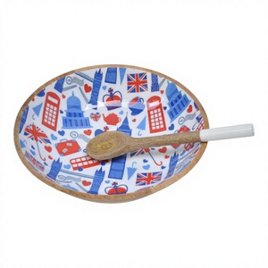 Tazón de madera con mango para decoración del hogar con cuchara para servir, cuencos sostenibles para servir sopa de fideos de la mejor calidad en impresiones de estilo personalizado - Product Image 1