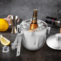 Seau à glace en acier inoxydable à double paroi isolé de 3 L pour champagne, vin, bière, avec couvercle et pince à glace, cuillère à glace