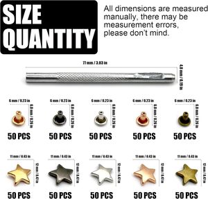 INKNOTE Sets Colors Metal Star Rivets Five Pointed Nails Garment Leather Tacks Studs And Spikes For Clothing Bags Belts Dog Collar - Product Image 3