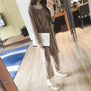 Tuta casuale Delle Donne <span class=keywords><strong>3</strong></span> Pezzi Set Lavorato A <span class=keywords><strong>Maglia</strong></span> Maglioni Pullover Top Profondo Scollo A V A Maniche Lunghe Pantaloni Felpa Set delle Donne R1436 - Product Image 2