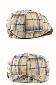 Winter Warm <b>Hat</b> Men's Women's Octagonal Cap British Vintage Striped Plaid Newsboy <b>Hat</b> with Fleece Lining - Product Image 4