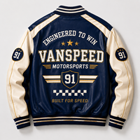 Blouson de course en cuir bleu marine personnalisé pour homme, OEM, marque privée, patchwork brodé, écologique, coupe-vent, faible MOQ, direct usine