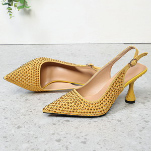 <span class=keywords><strong>Sandali</strong></span> da Sposa Estivi da <span class=keywords><strong>Donna</strong></span> <span class=keywords><strong>Gialli</strong></span> Eleganti con Tacco Grosso Antiscivolo, Décolleté a Punta con Cristalli Scintillanti e Strass, Modello Slingback - Product Image 5