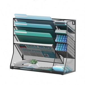 Wall <b>File</b> <b>Organizer</b> 5-Tier Desk <b>Organizer</b> with Pen Slots Hanging <b>File</b> <b>Folder</b> Holder with R-shaped Bottom Tray Mesh Mail Holder - Product Image 1
